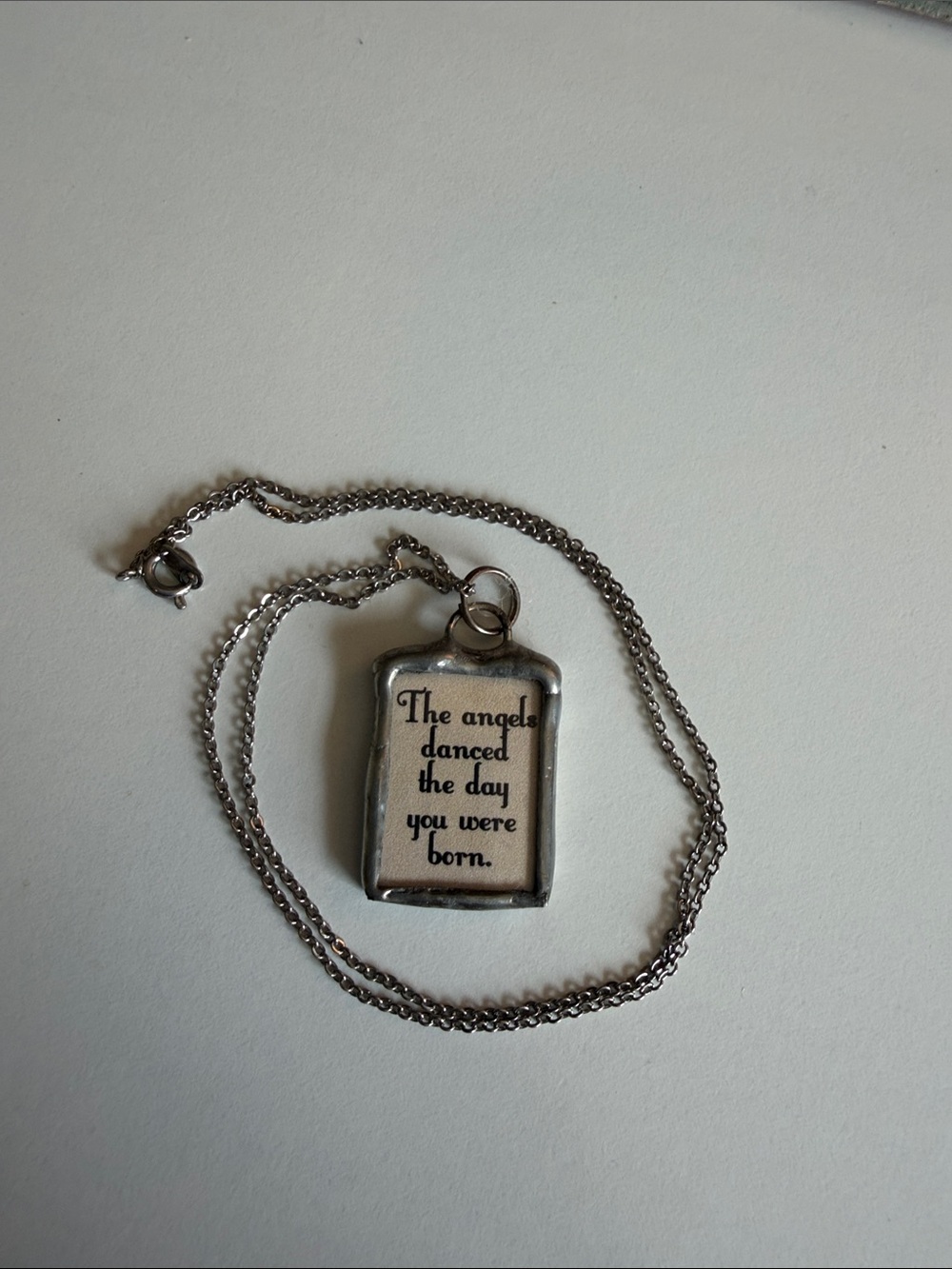 Silver Sentiment Pendant Necklace - "The angels danced the day you were born."